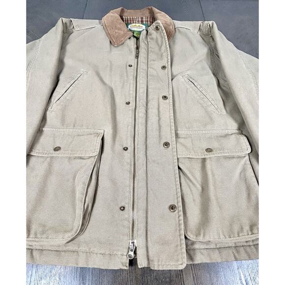 Cabela’s Men’s Chore Field Jacket Beige Nubuck Leather Collar Size L Reg - Picture 3 of 16